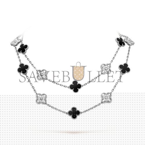 VAN CLEEF ARPELS VINTAGE ALHAMBRA LONG NECKLACE, 20 MOTIFS - WHITE GOLD, DIAMOND, ONYX VCARP2R800