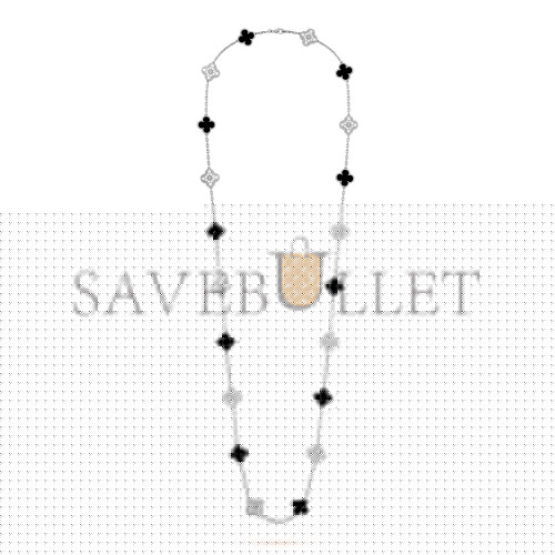 VAN CLEEF ARPELS VINTAGE ALHAMBRA LONG NECKLACE, 20 MOTIFS - WHITE GOLD, DIAMOND, ONYX VCARP2R800