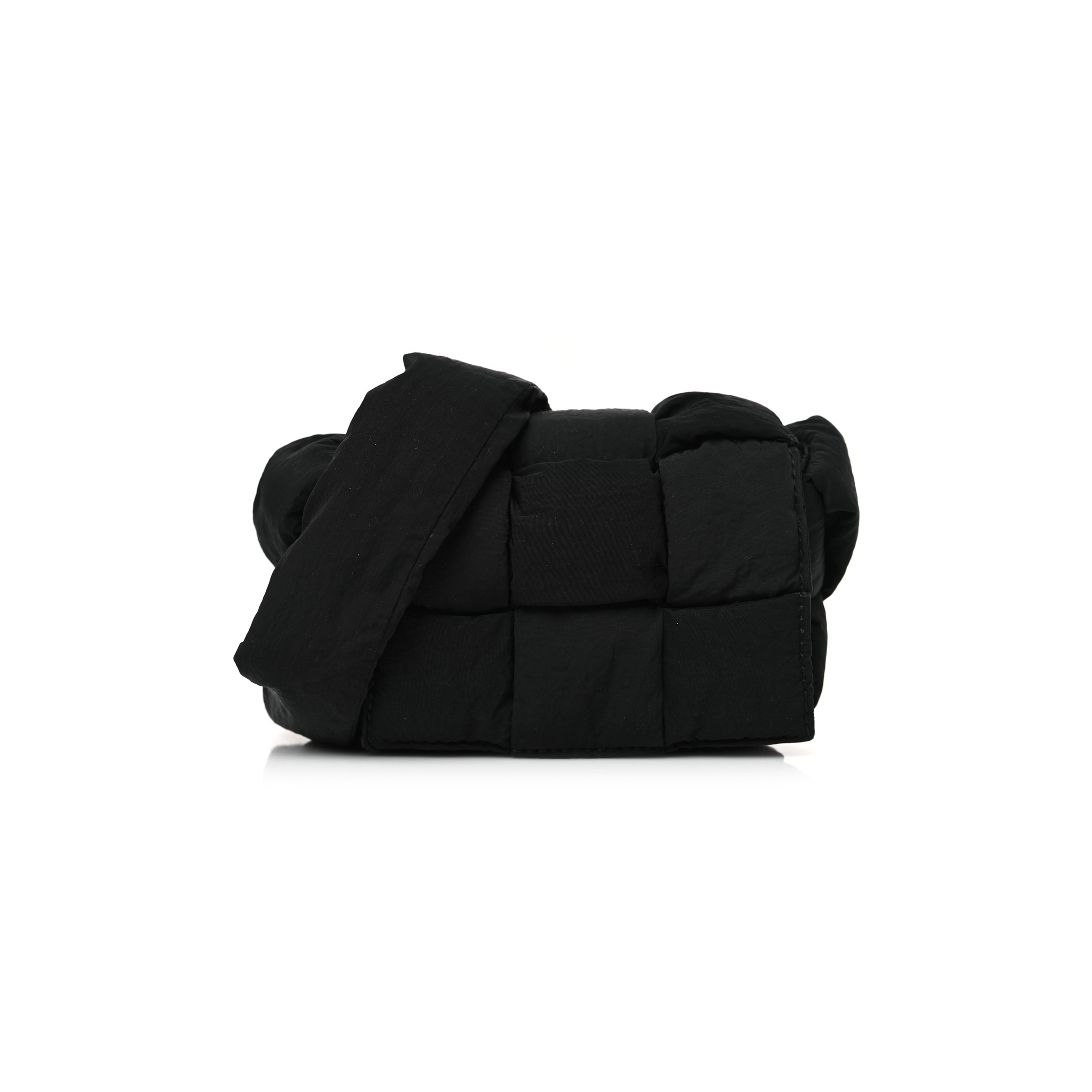 BOTTEGA VENETA NYLON INTRECCIATO PADDED TECH CANDY CASSETTE BAG BLACK  (23*14*7.5cm)