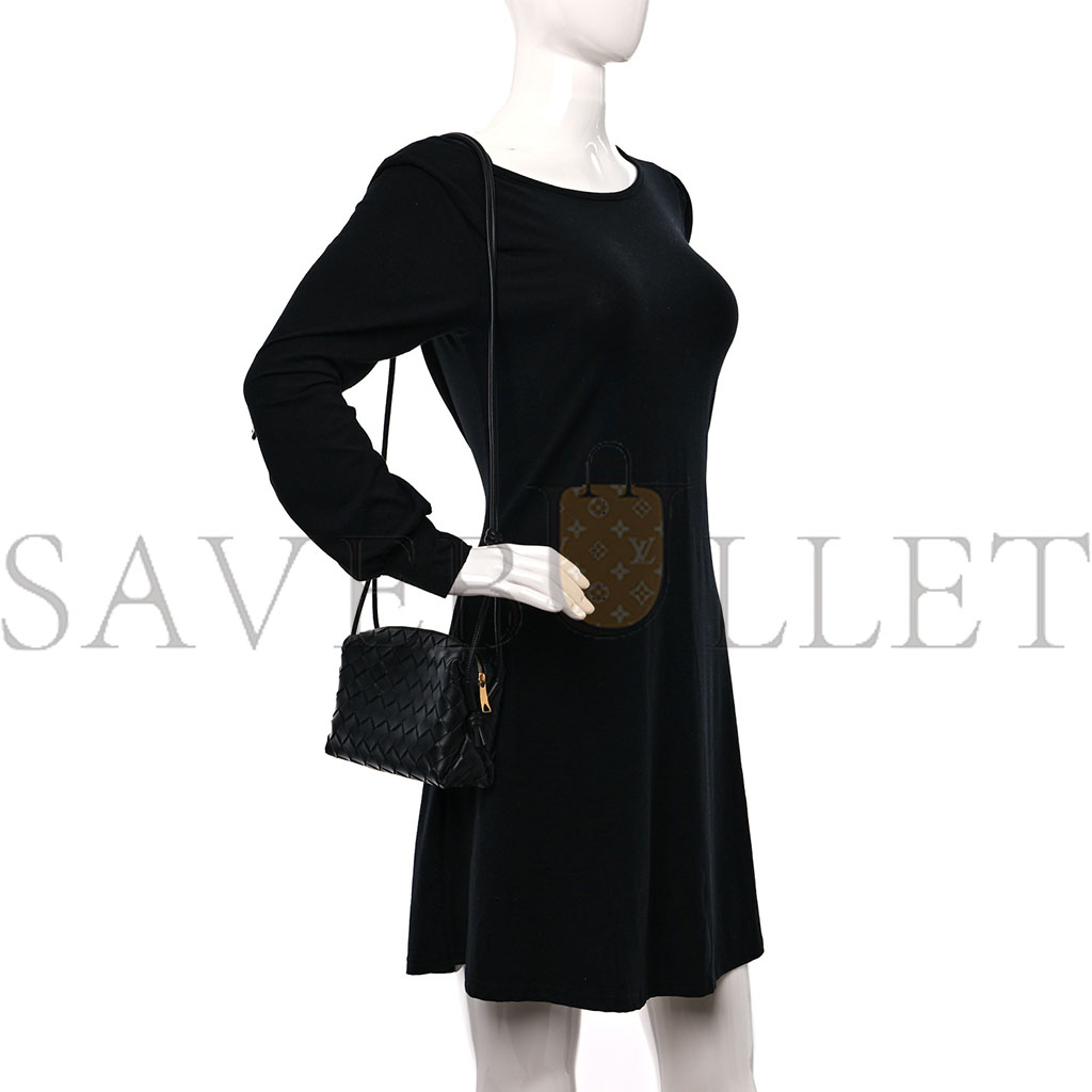 BOTTEGA VENETA NAPPA INTRECCIATO MINI LOOP CAMERA BAG BLACK (17*11*8cm)