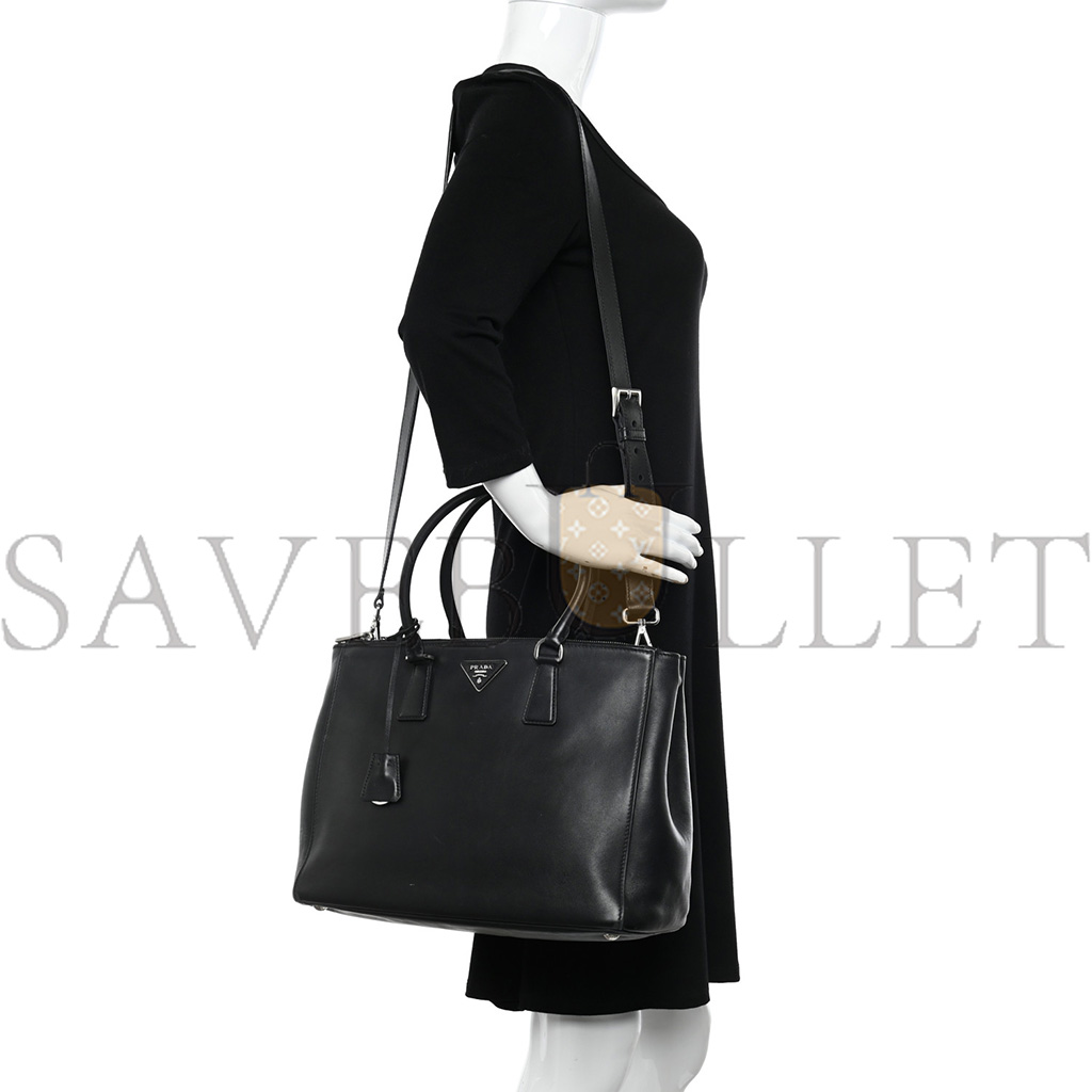 PRADA SOFT CALFSKIN GALLERIA DOUBLE ZIP TOTE BLACK (32*24*13.5cm)