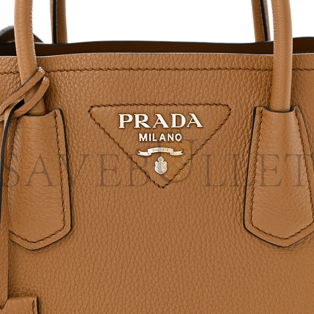 PRADA VITELLO DAINO SOFT MINI DOUBLE BAG CARAMEL 1BG443 (25*18*10cm)
