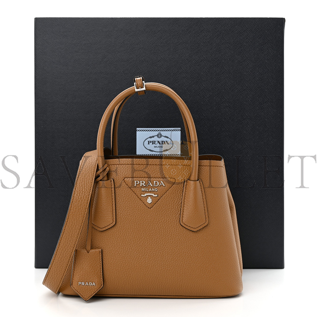 PRADA VITELLO DAINO SOFT MINI DOUBLE BAG CARAMEL 1BG443 (25*18*10cm)