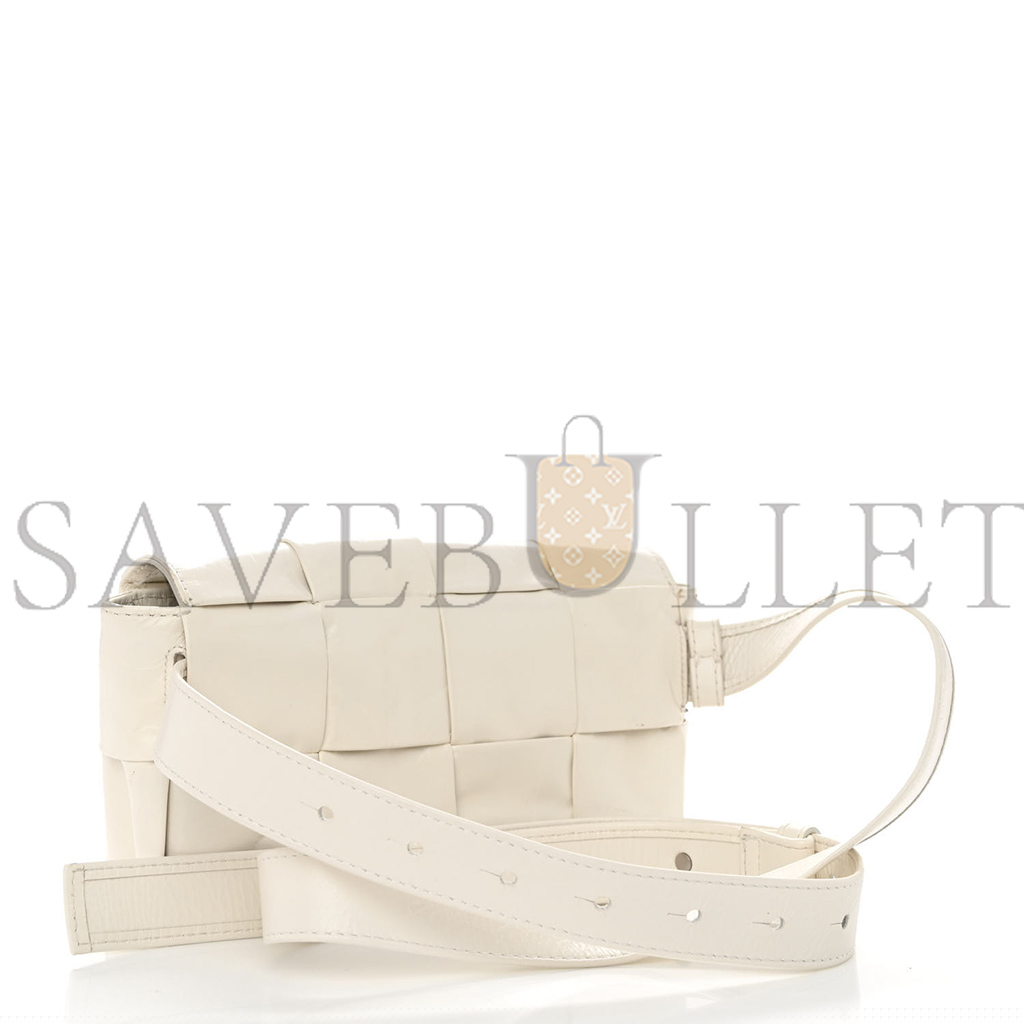 BOTTEGA VENETA PAPER CALFSKIN INTRECCIATO CASSETTE BELT BAG WHITE (18*10*4cm)