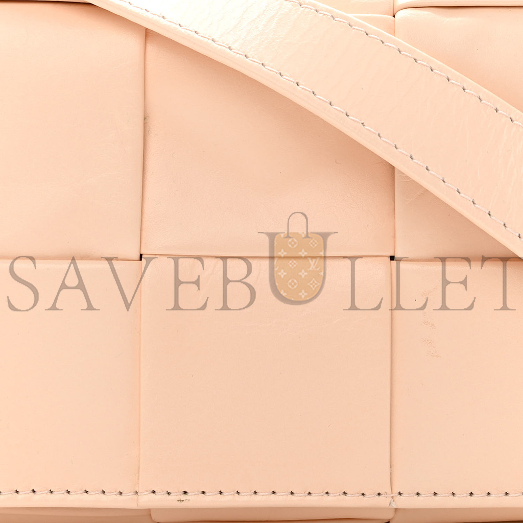 BOTTEGA VENETA LAMBSKIN MAXI INTRECCIATO EXTRA MINI CASSETTE CROSSBODY BAG MELON WASHED (12*9*4cm)