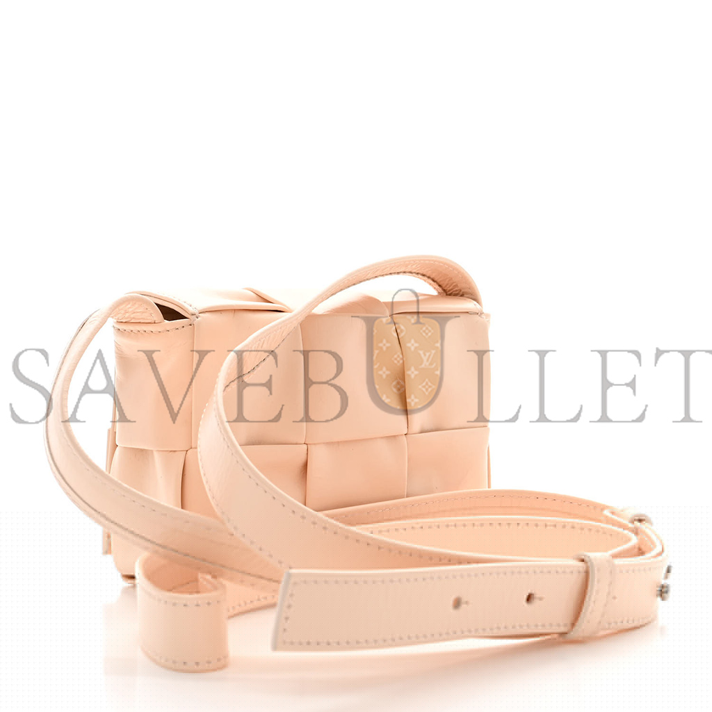 BOTTEGA VENETA LAMBSKIN MAXI INTRECCIATO EXTRA MINI CASSETTE CROSSBODY BAG MELON WASHED (12*9*4cm)