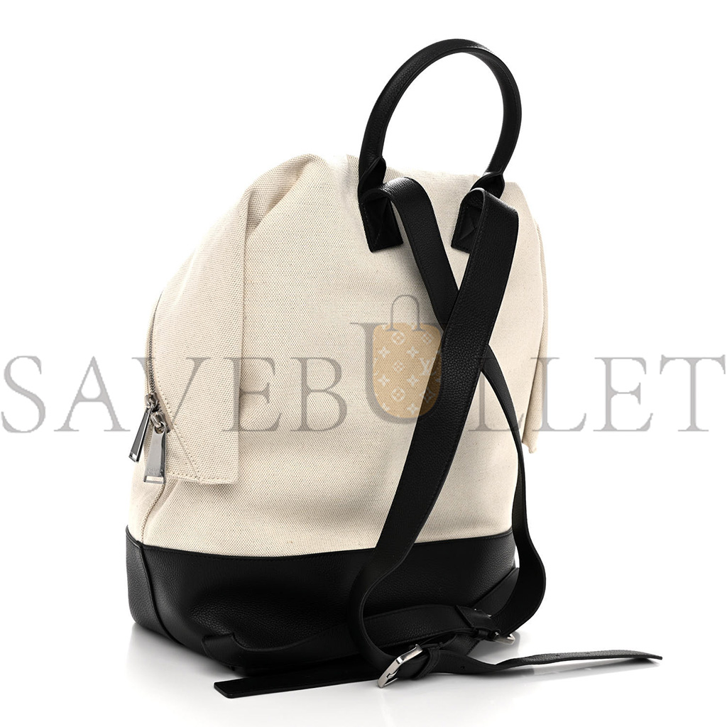 BOTTEGA VENETA CANVAS CALFSKIN BACKPACK NATURAL BLACK (39*29*17cm)