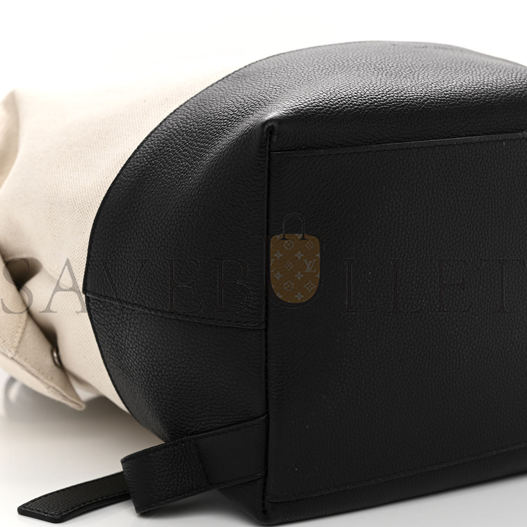BOTTEGA VENETA CANVAS CALFSKIN BACKPACK NATURAL BLACK (39*29*17cm)