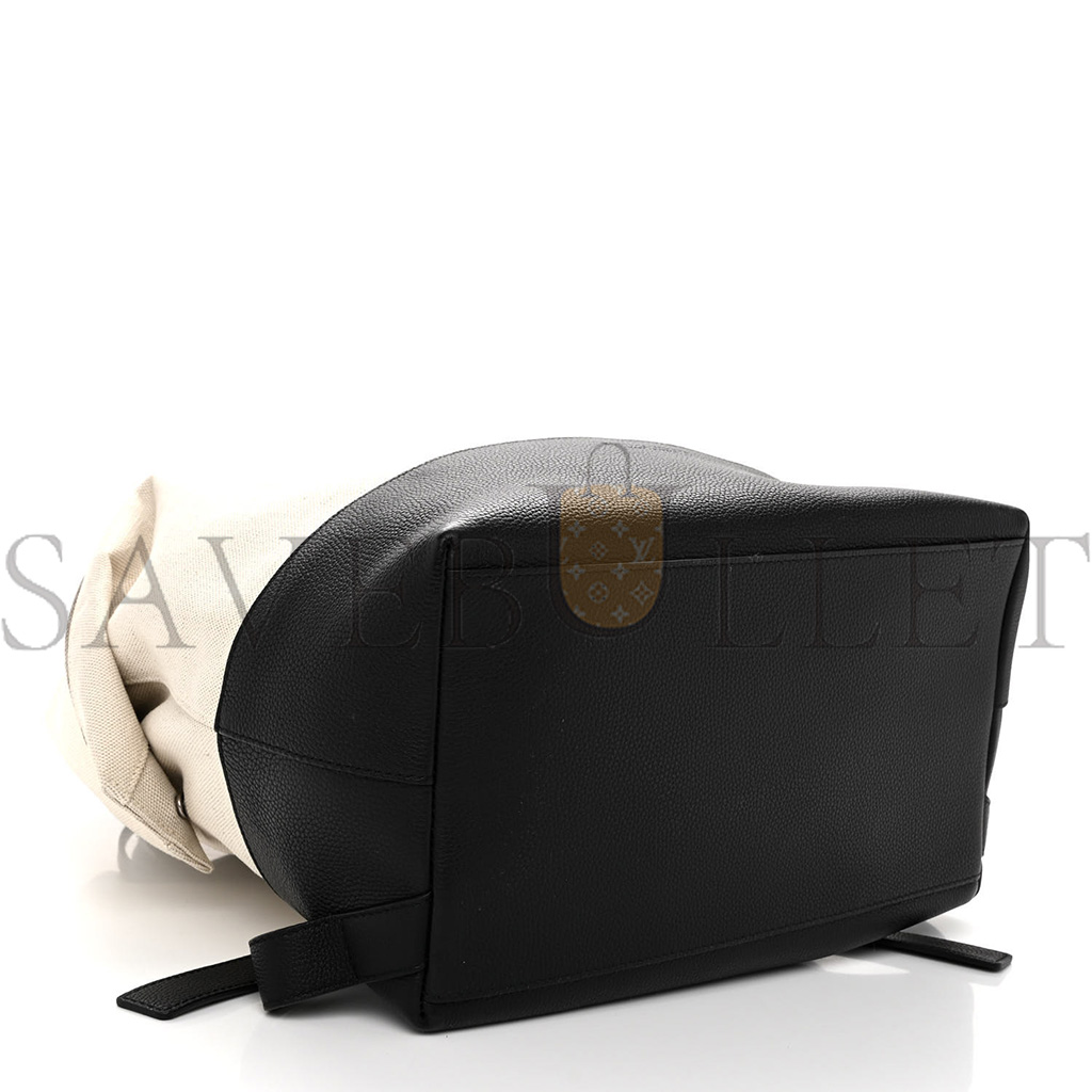 BOTTEGA VENETA CANVAS CALFSKIN BACKPACK NATURAL BLACK (39*29*17cm)