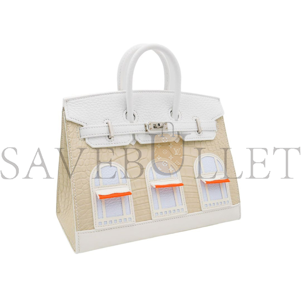 HERMÈS MASTER 20CM BIRKIN SELLIER FAUBOURG HOUSE WHITE SNOW PALLADIUM HARDWARE H0110 (20*16*11cm)