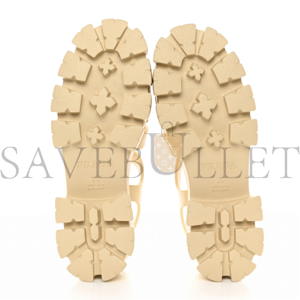 PRADA FOAM RUBBER METAL TRIANGLE LOGO MONOLITH 55MM CAGE SANDALS 41 QUARZO