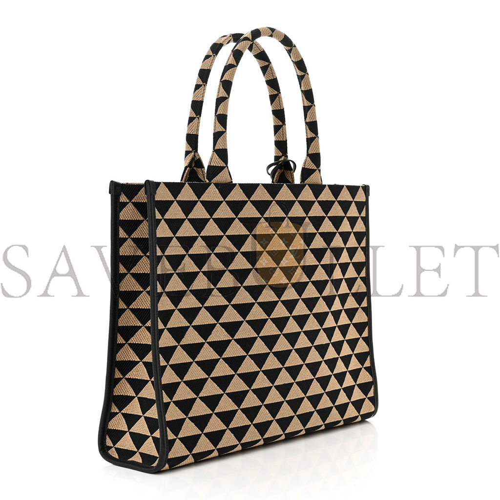 PRADA JACQUARD SAFFIANO TRIANGOLO SYMBOLE EMBROIDERED LARGE TOTE BLACK CORDA 1BA356 (39*31*10cm)