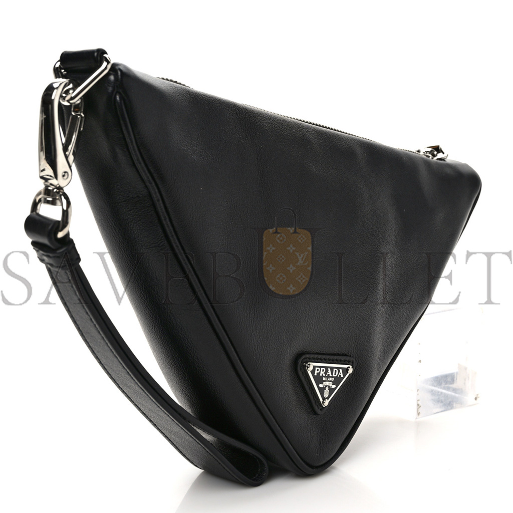 PRADA GRACE LUX TRIANGLE WRISTLET POUCH BLACK 1NQ043 (26*15*6cm)