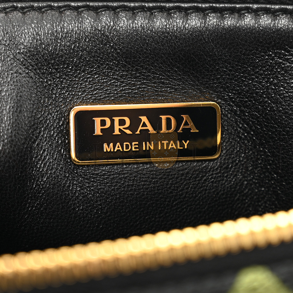 PRADA JACQUARD TRIANGOLO SYMBOLE EMBROIDERED MINI TRIANGLE SHOULDER BAG BLACK EDERA 1BC176 (27*15*5cm)