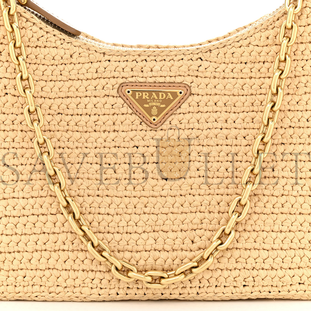 PRADA RAFFIA RE-EDITION 2005 SHOULDER BAG TAN 1BH204 (22*17*6cm)