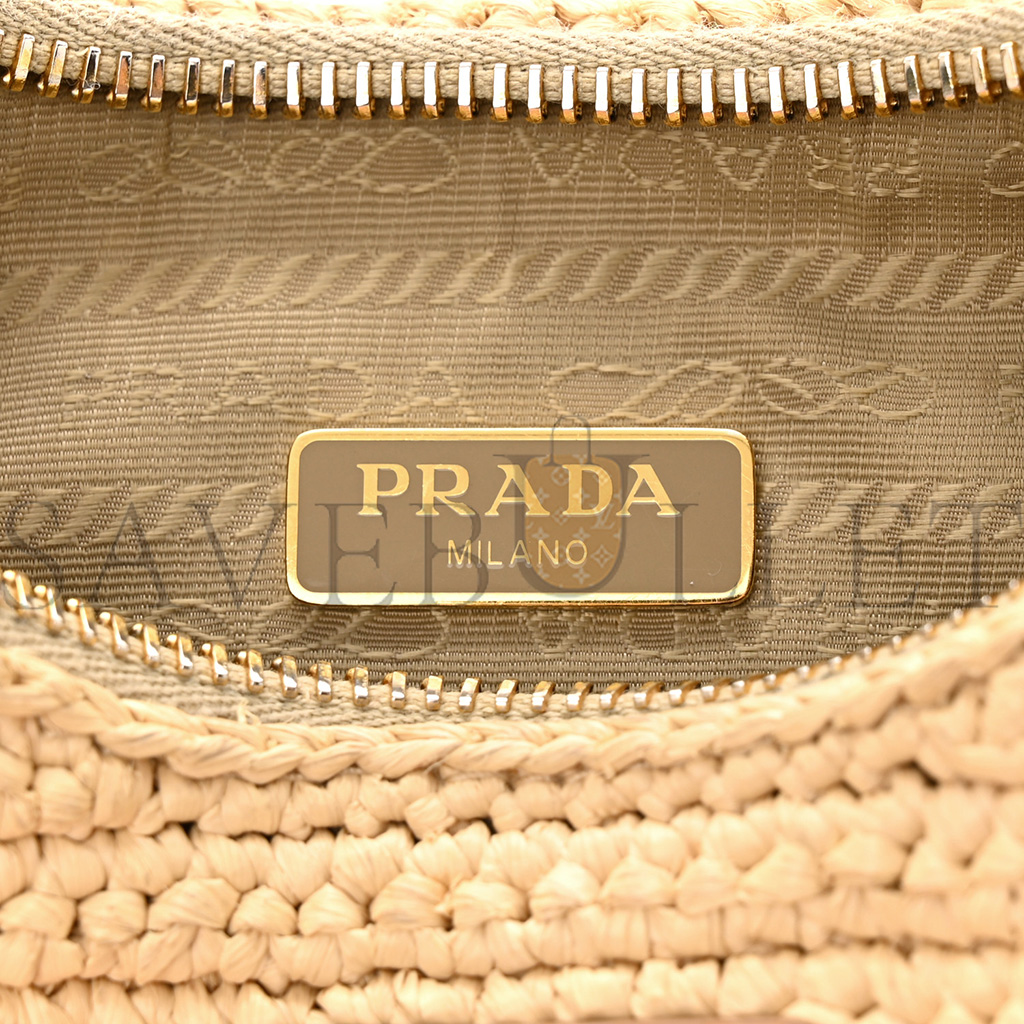PRADA RAFFIA RE-EDITION 2005 SHOULDER BAG TAN 1BH204 (22*17*6cm)