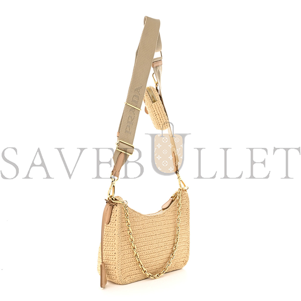 PRADA RAFFIA RE-EDITION 2005 SHOULDER BAG TAN 1BH204 (22*17*6cm)