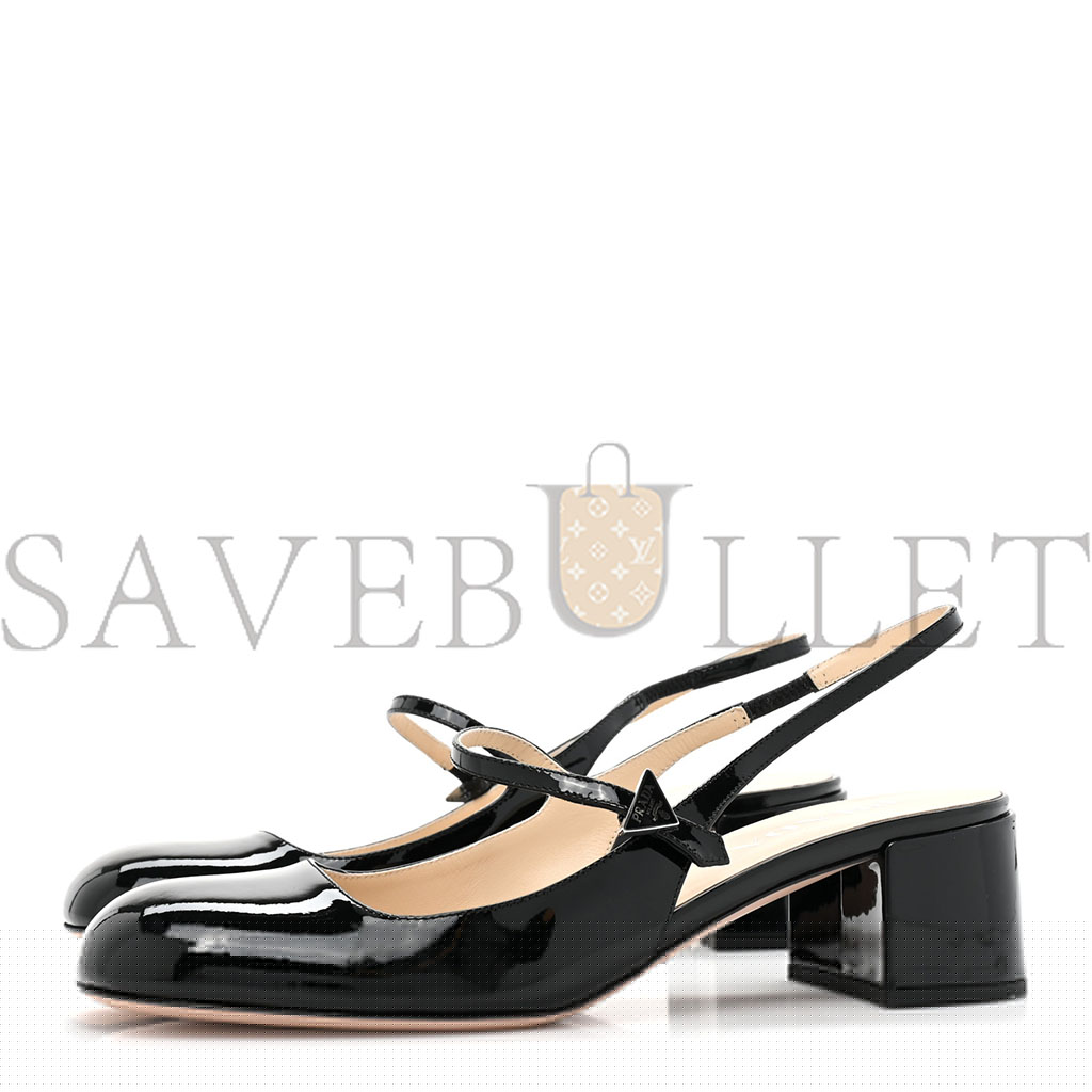 PRADA PATENT DECOLETTE LOGO MARY JANE 45MM SLINGBACK PUMPS 40 BLACK