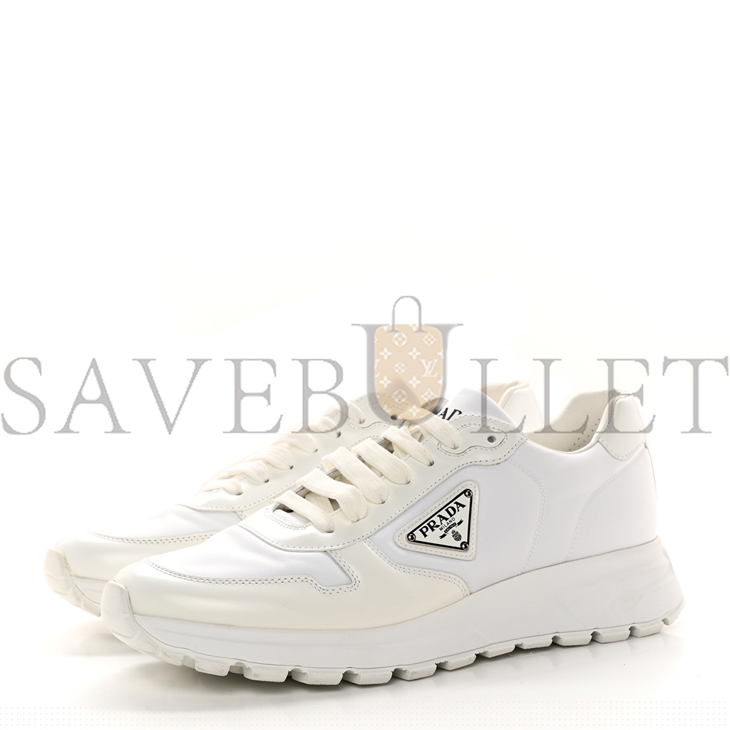 PRADA RE-NYLON SPAZZOLATO METAL TRIANGLE LOGO MENS PRAX 01 45MM SNEAKERS 8 WHITE