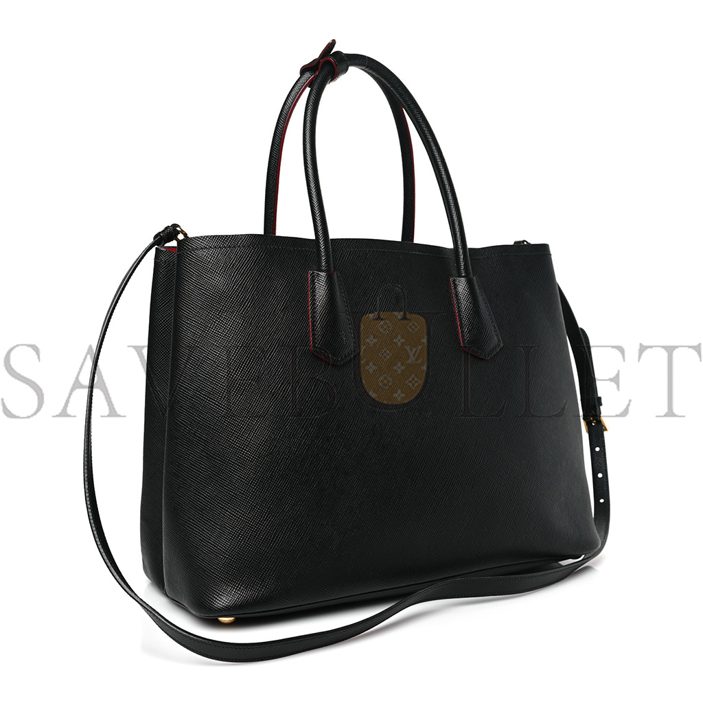 PRADA SAFFIANO CUIR LARGE DOUBLE BAG BLACK FUOCO 1BG775 (33*25*14.5cm)