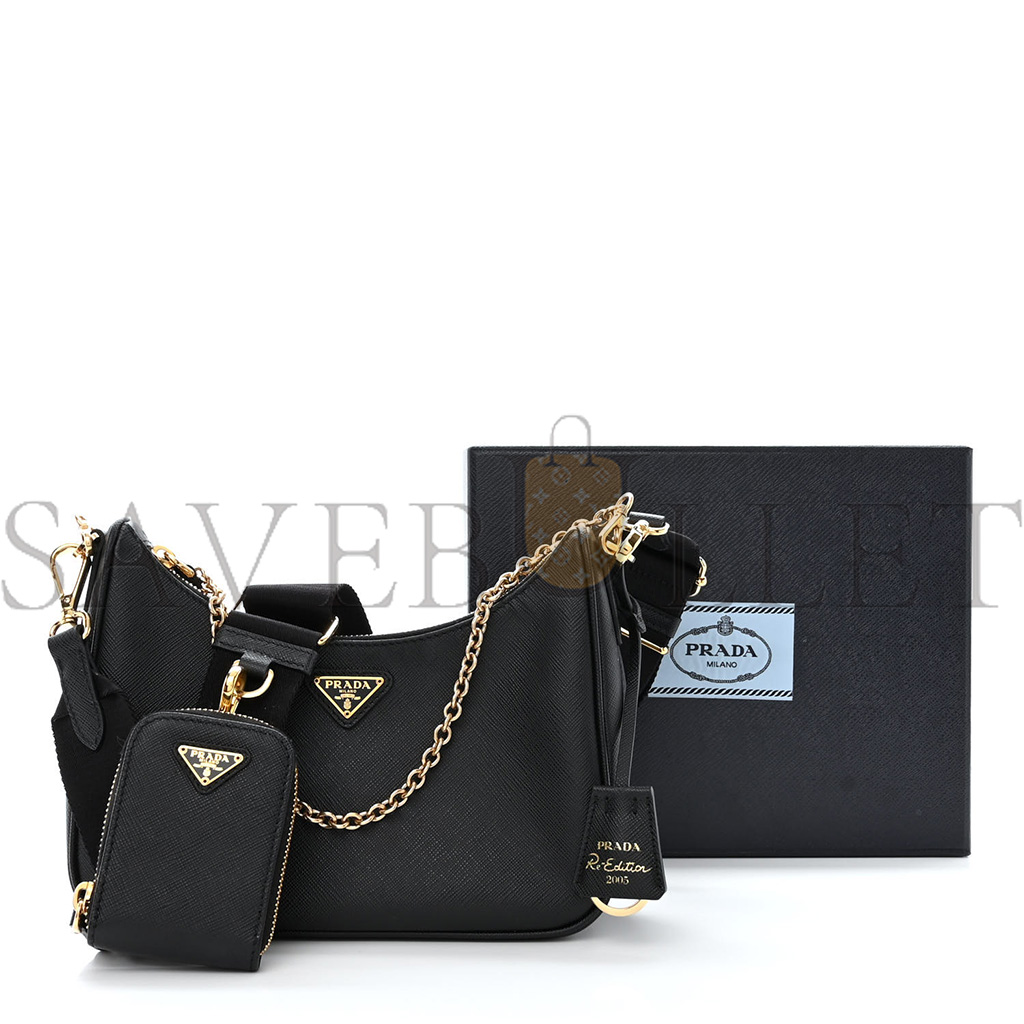 PRADA SAFFIANO LUX RE-EDITION 2005 SHOULDER BAG BLACK 1BH204 (22*17*6cm)
