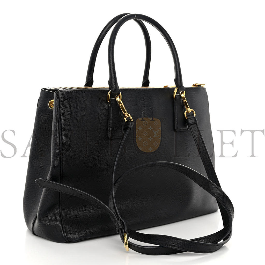 PRADA SAFFIANO MEDIUM GALLERIA DOUBLE ZIP TOTE BLACK 1BA863 (28*20*12cm)
