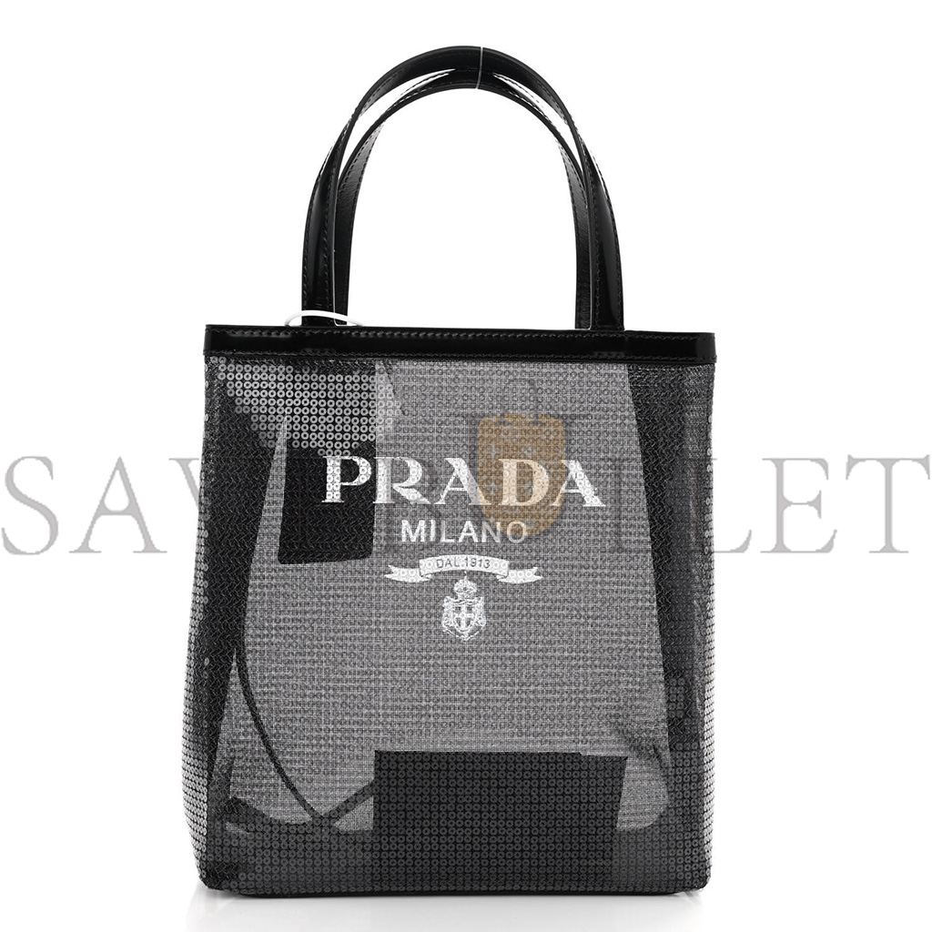 PRADA SEQUIN MESH SMALL TOTE BAG BLACK 1BG417 (22*20*8cm)