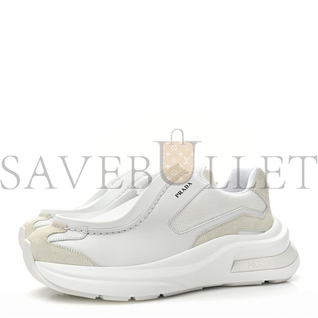 PRADA SPAZZOLATO ROIS BIKE FABRIC MENS SNEAKERS 10 WHITE