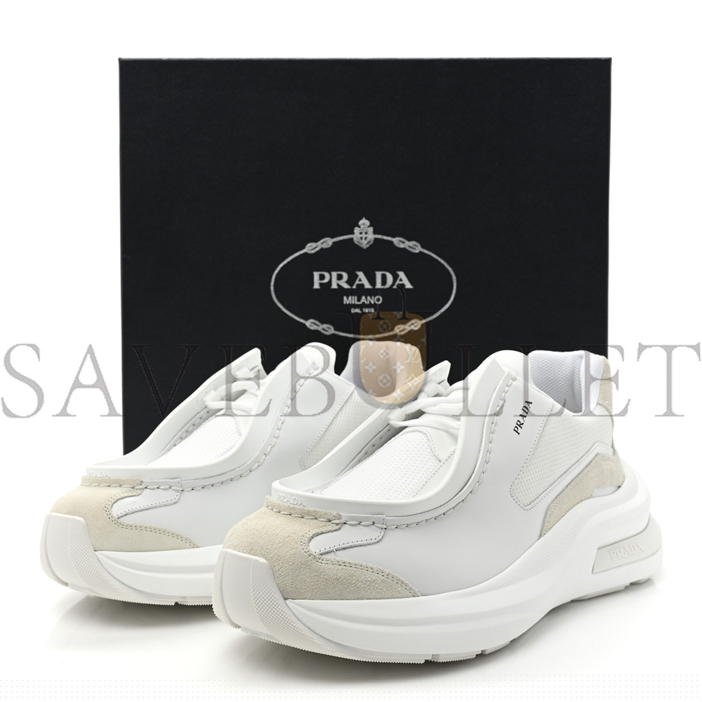 PRADA SPAZZOLATO ROIS BIKE FABRIC MENS SNEAKERS 10 WHITE