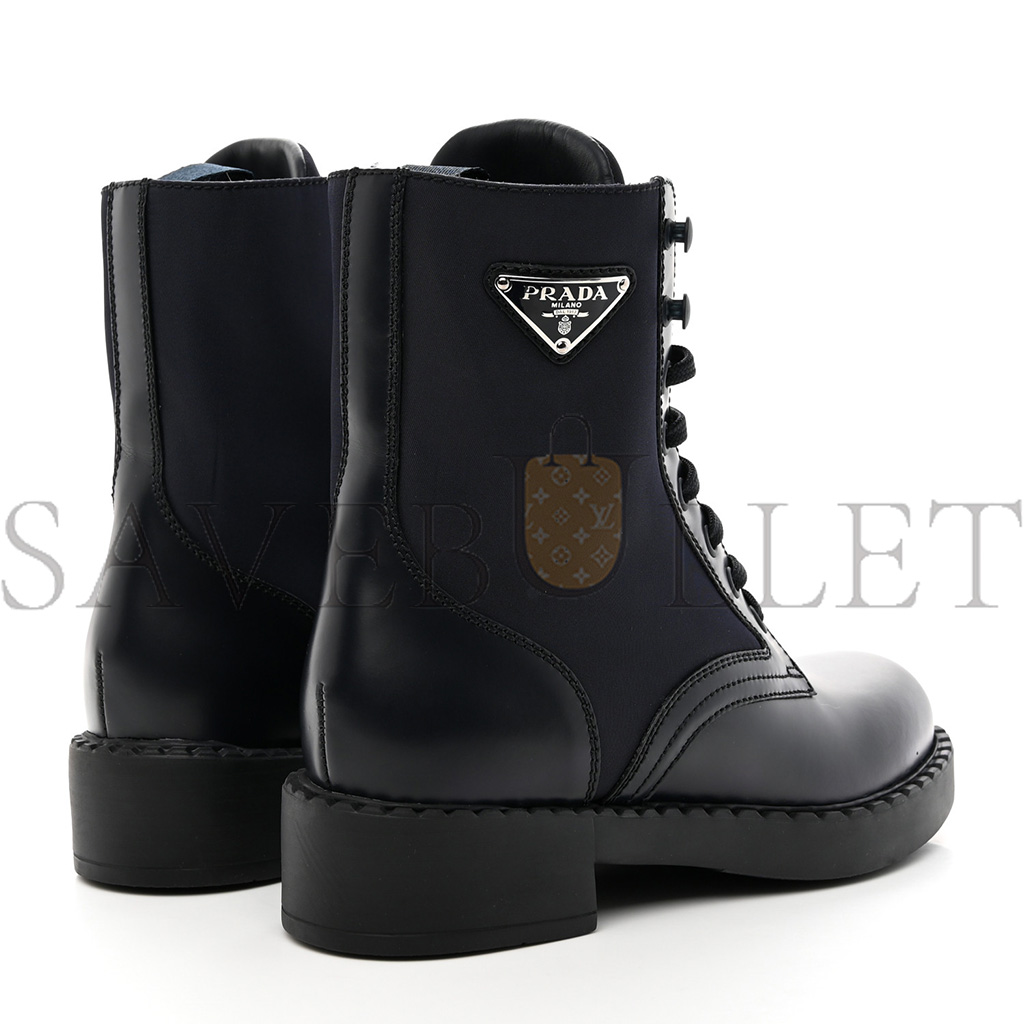 PRADA SPAZZOLATO RE-NYLON METAL TRIANGLE LOGO WOMENS 50MM COMBAT BOOTS 37 BLUE