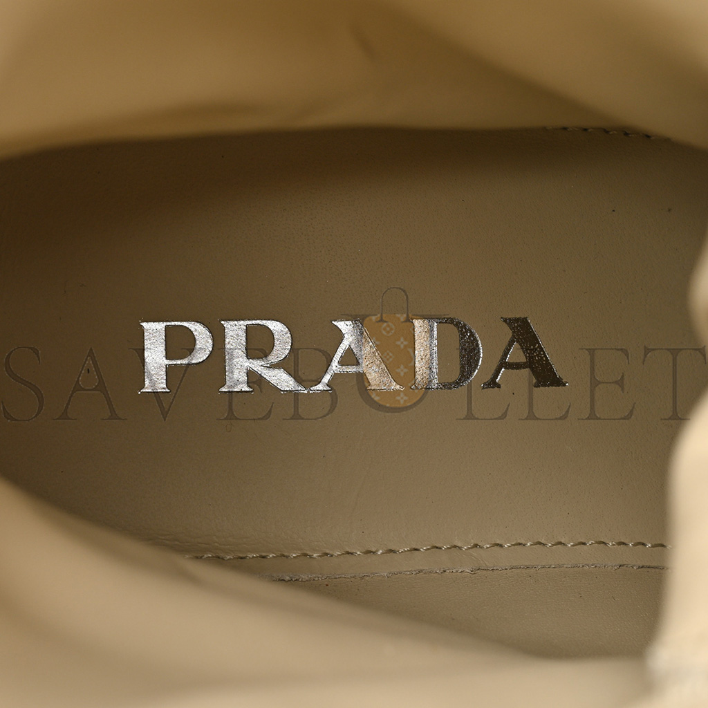 PRADA SPAZZOLATO RE-NYLON METAL TRIANGLE LOGO WOMENS 50MM COMBAT BOOTS 39.5 DESERTO