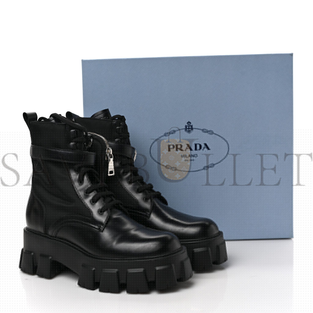 PRADA SPAZZOLATO ROIS NYLON METAL TRIANGLE LOGO MONOLITH POUCH POCKET 55MM BOOTS 39 BLACK