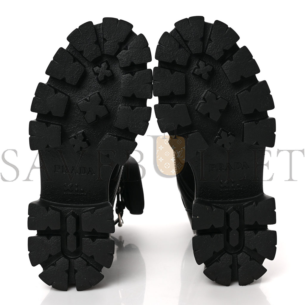 PRADA SPAZZOLATO ROIS NYLON METAL TRIANGLE LOGO MONOLITH POUCH POCKET 55MM BOOTS 39 BLACK