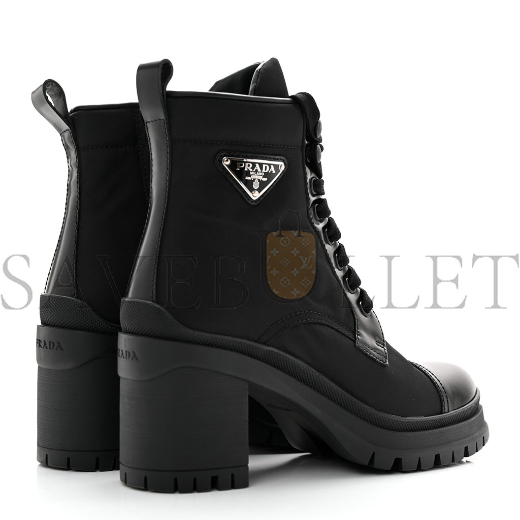 PRADA SPAZZOLATO RE-NYLON METAL TRIANGLE LOGO LACE UP 55MM ANKLE BOOTS 36.5 BLACK