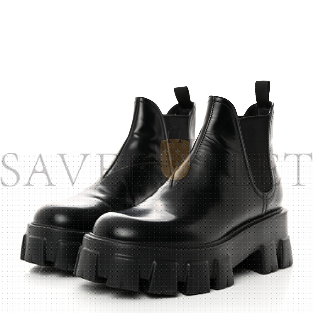 PRADA SPAZZOLATO ROIS MONOLITH CHELSEA 55MM ANKLE BOOTS 39 BLACK