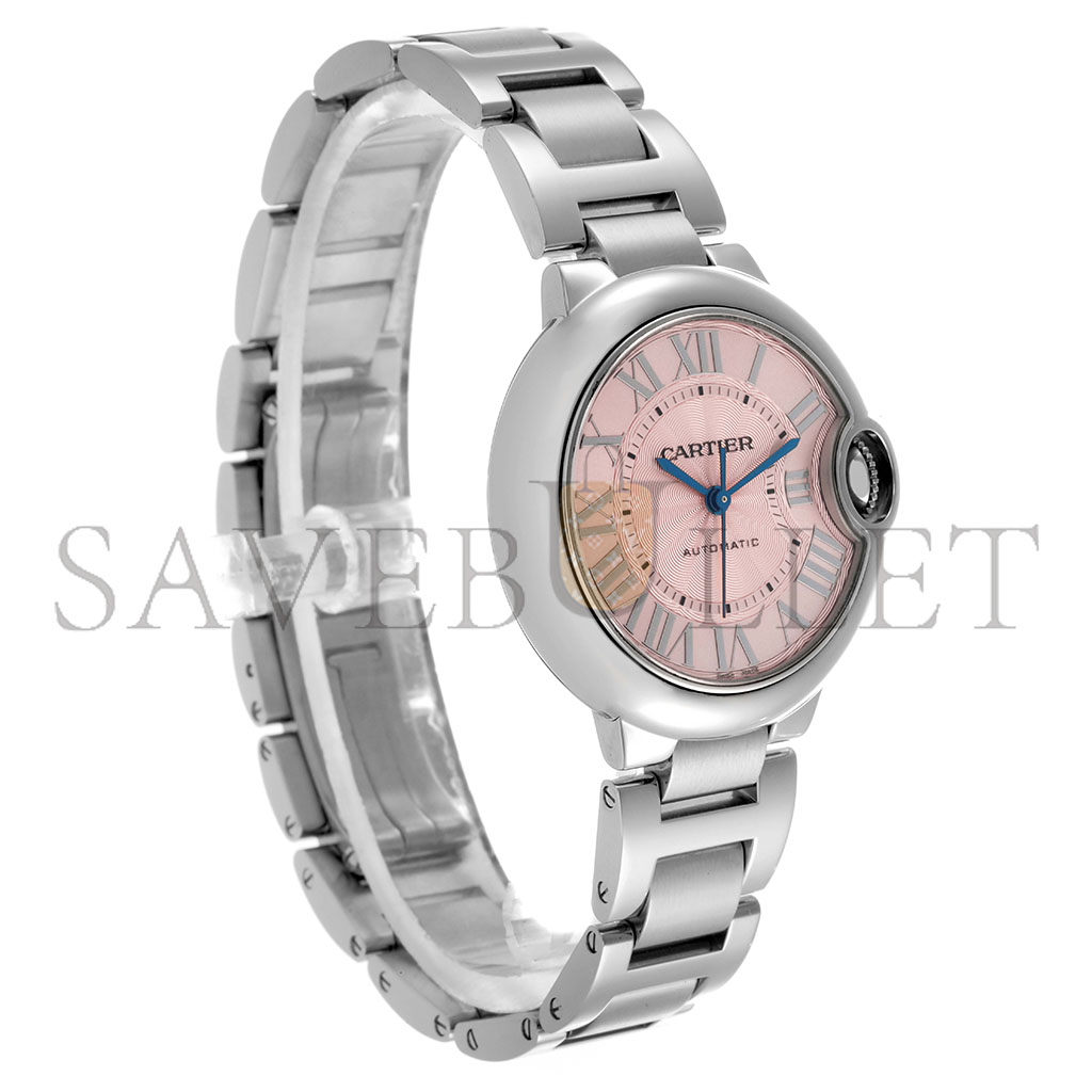 CARTIER BALLON BLEU MIDSIZE STEEL PINK DIAL LADIES 36MM WATCH W6920041