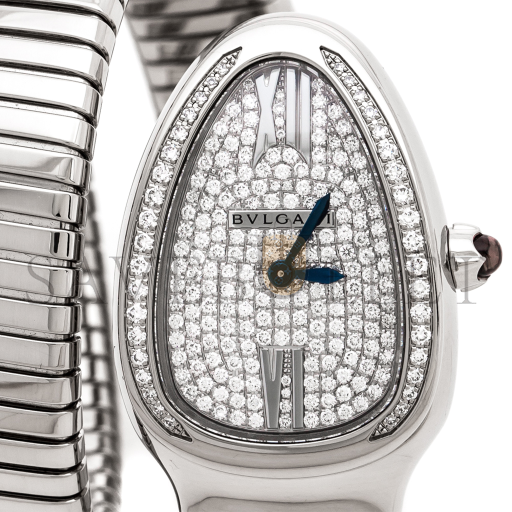 BVLGARI DIAMOND PAVE 18K WHITE GOLD SERPENTI TUBOGAS WOMEN