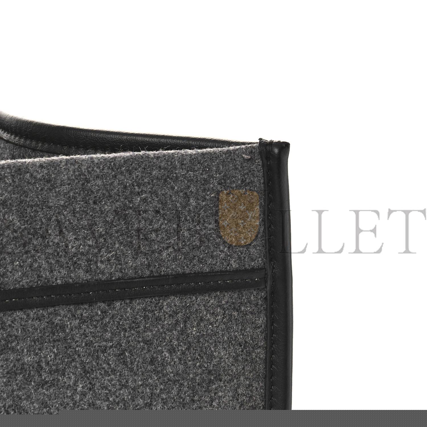 FENDI MELANGE FLANNEL PLEXIGLASS SATIN LOGO EMBROIDERED THREADED EDGE LARGE FENDI SUNSHINE SHOPPER TOTE GRIGIO BLACK (40*34*20cm)