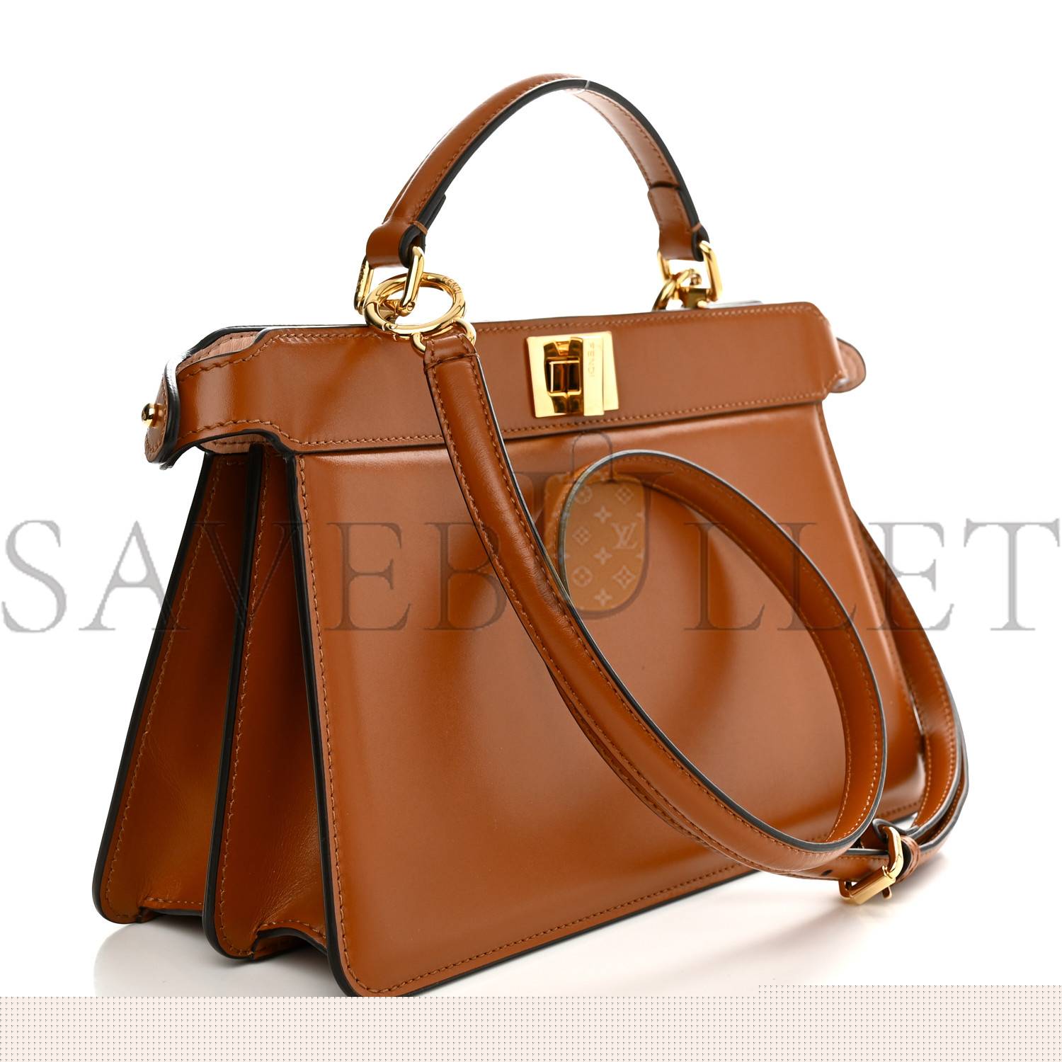 FENDI VITELLO KING LUXOR SHINY NAPPA MEDIUM PEEKABOO I SEE U EAST WEST SATCHEL BRANDY LIGHT ROSE (29*18*10cm)