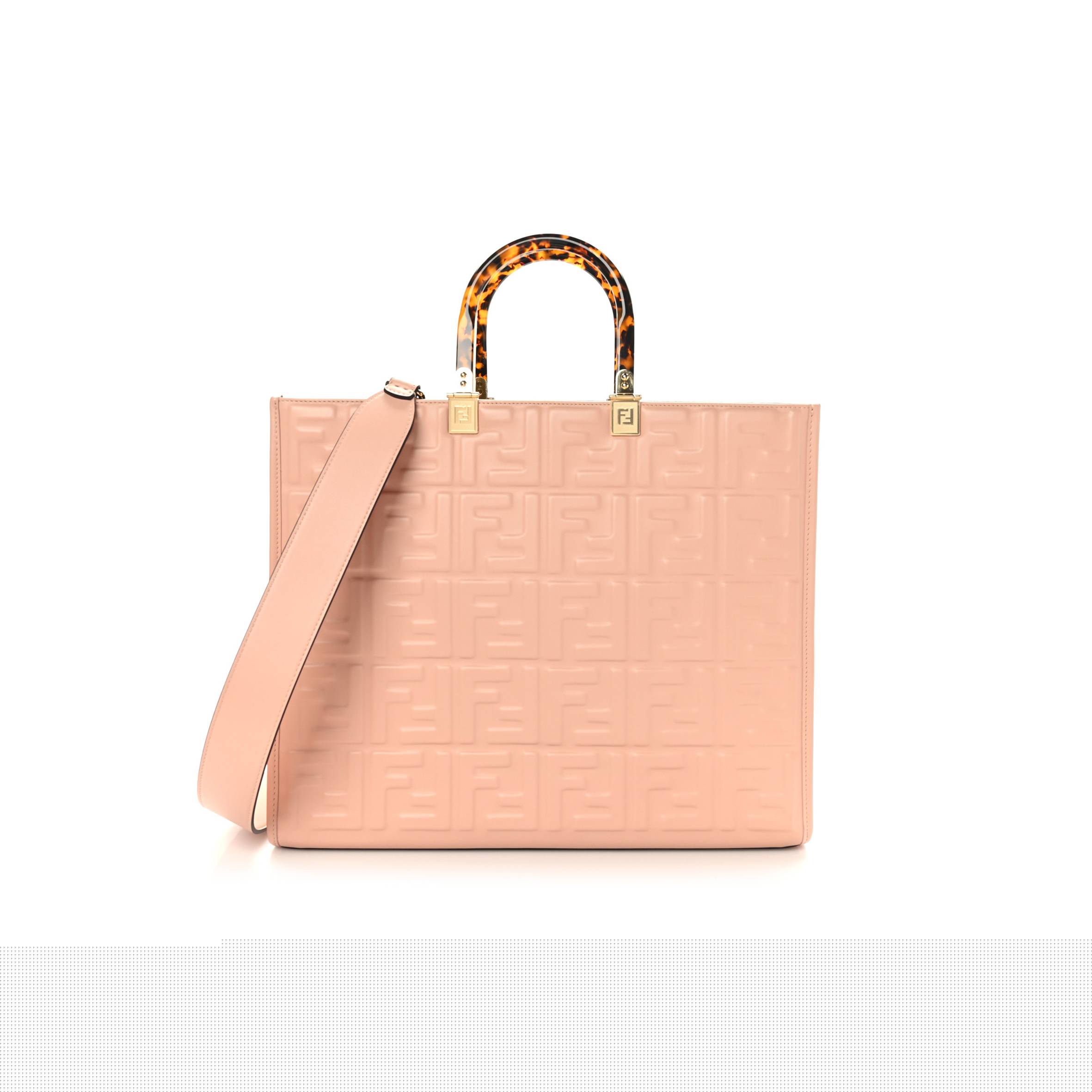 FENDI VITELLO PLEXIGLASS FF EMBOSSED MEDIUM FENDI SUNSHINE SHOPPER TOTE BABY PINK (36*31*16cm)