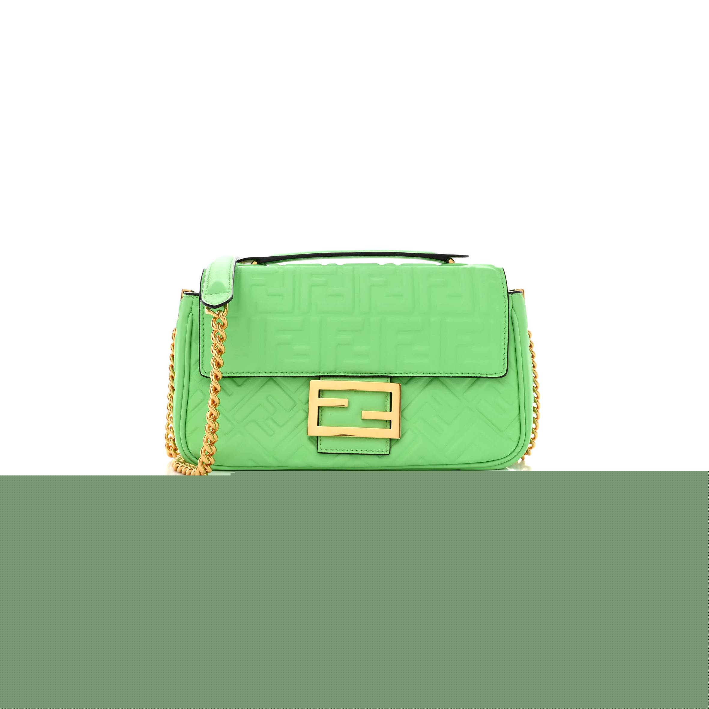 FENDI NAPPA SMALL FF EMBOSSED MIDI CHAIN BAGUETTE EDAMAME (22*14*6cm)