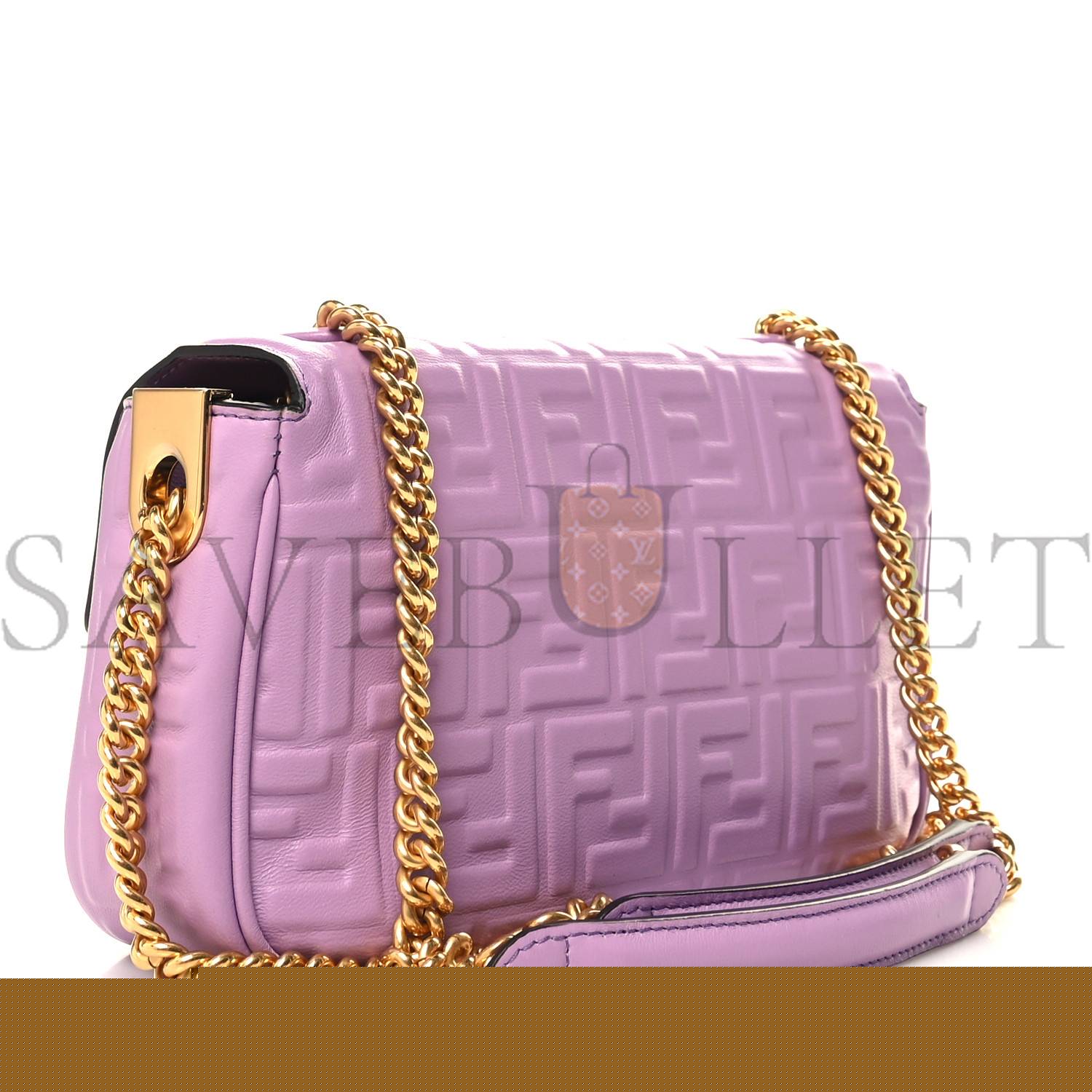 FENDI NAPPA SMALL FF EMBOSSED MIDI CHAIN BAGUETTE VIOLETTA (23*13*6cm)