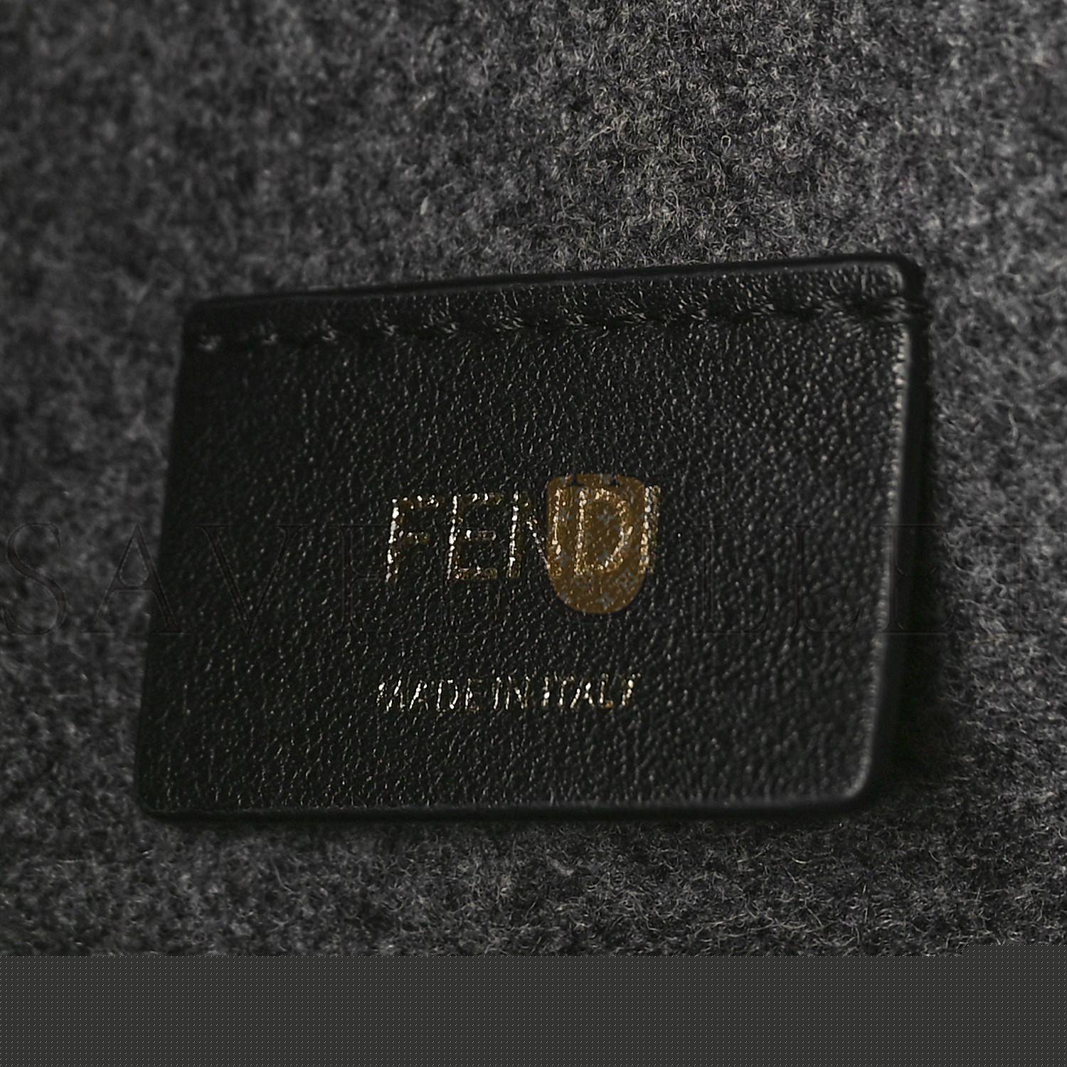 FENDI MELANGE FLANNEL PLEXIGLASS SATIN LOGO EMBROIDERED THREADED EDGE LARGE FENDI SUNSHINE SHOPPER TOTE GRIGIO BLACK (40*34*20cm)