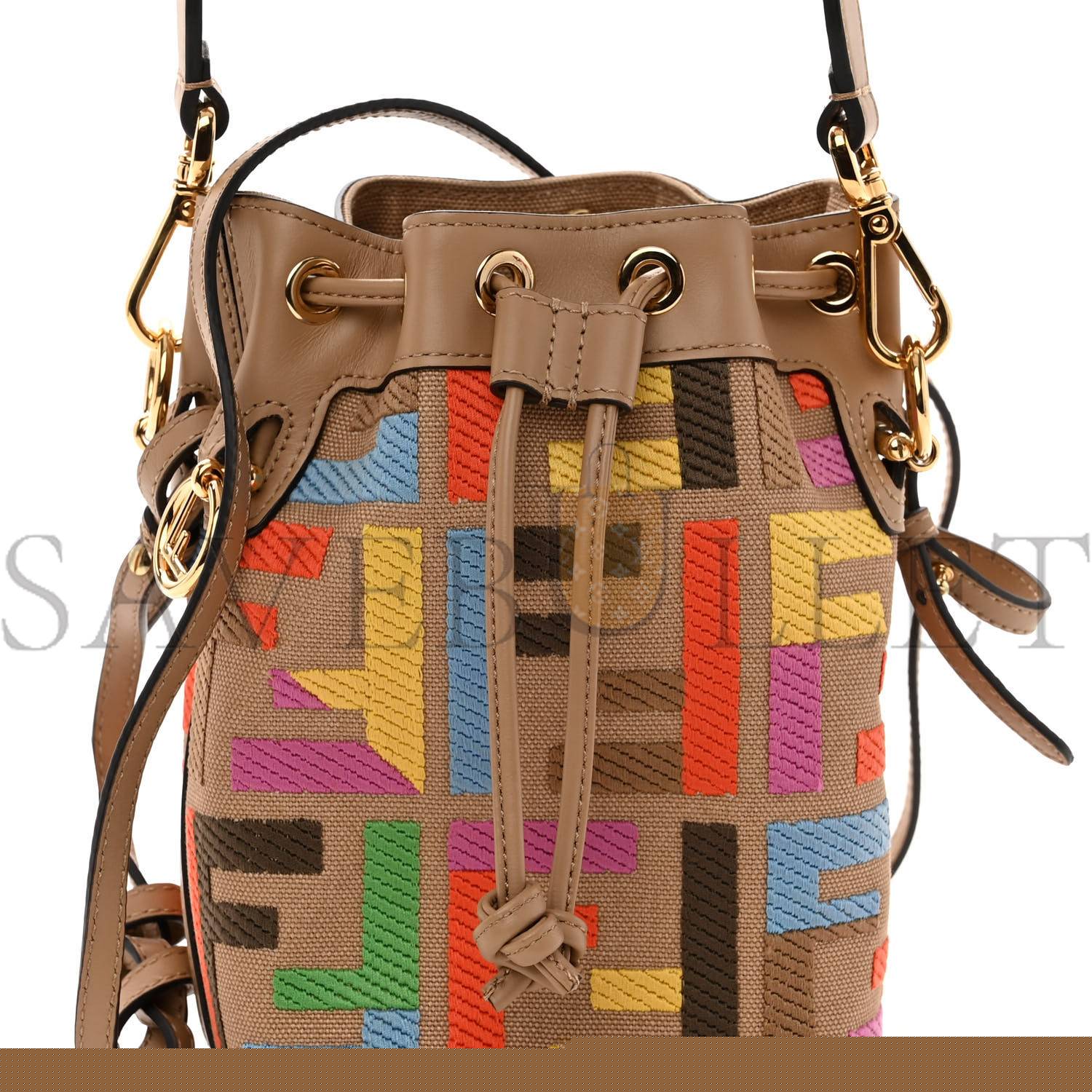 FENDI CANVAS VITELLO KING F IS FENDI FF MULTICOLOR EMBROIDERED MINI MON TRESOR BUCKET BAG MULTICOLOR CUOIO (18*12*10cm)