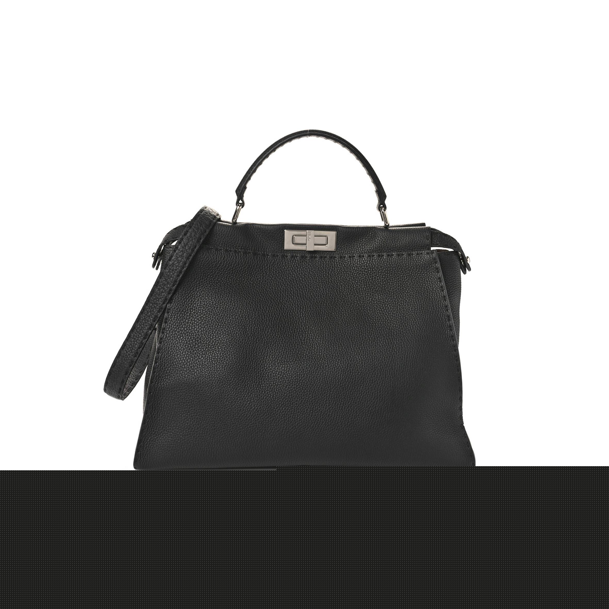 FENDI CUOIO ROMANO SELLERIA BI-COLOR PEEKABOO ICONIC SATCHEL BLACK MOU (39*30*18cm)