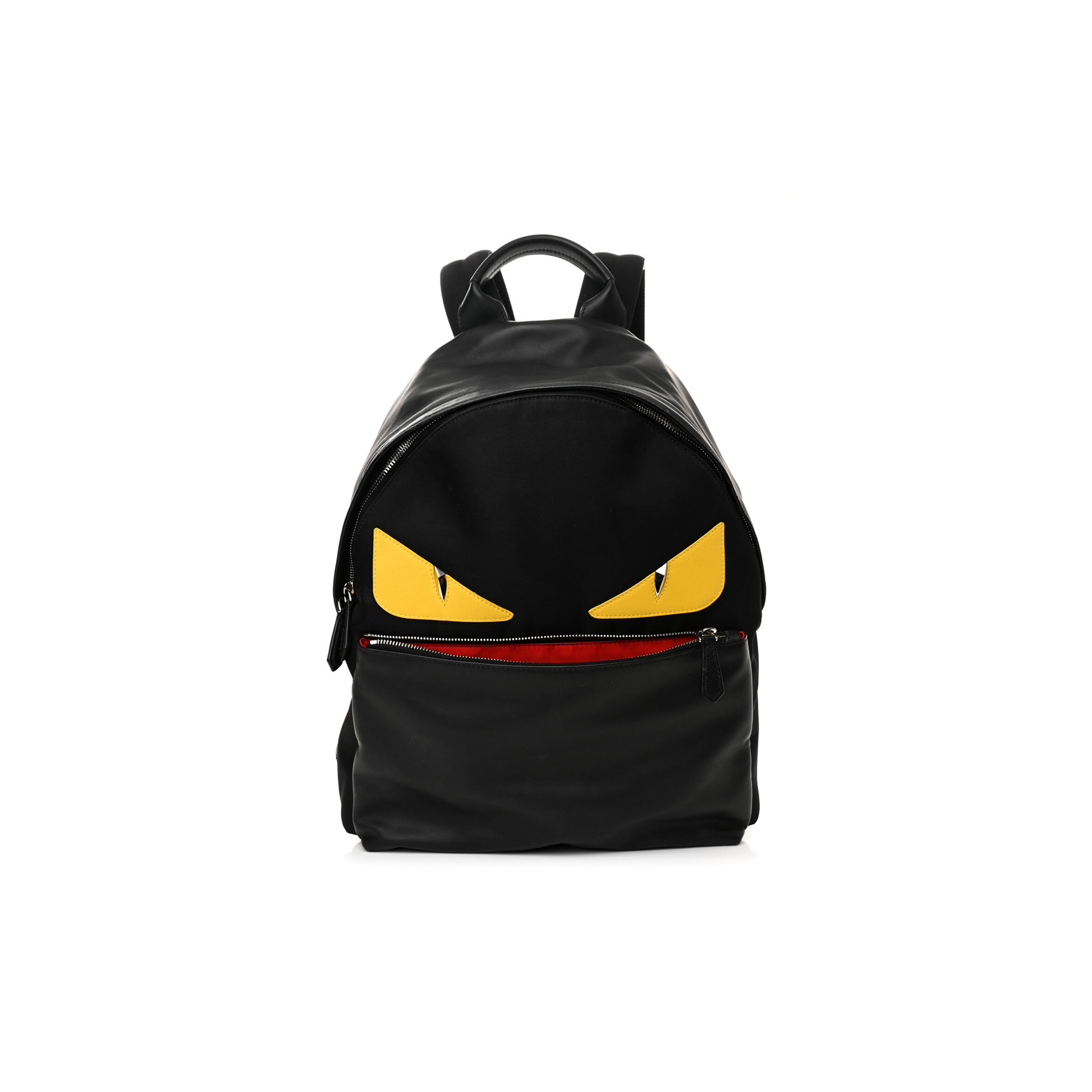 FENDI NYLON VITELLO LIBERTY VITELLO DOLCE MONSTER EYES ROUNDED BACKPACK BLACK SUNFLOWER (39*33*14cm)
