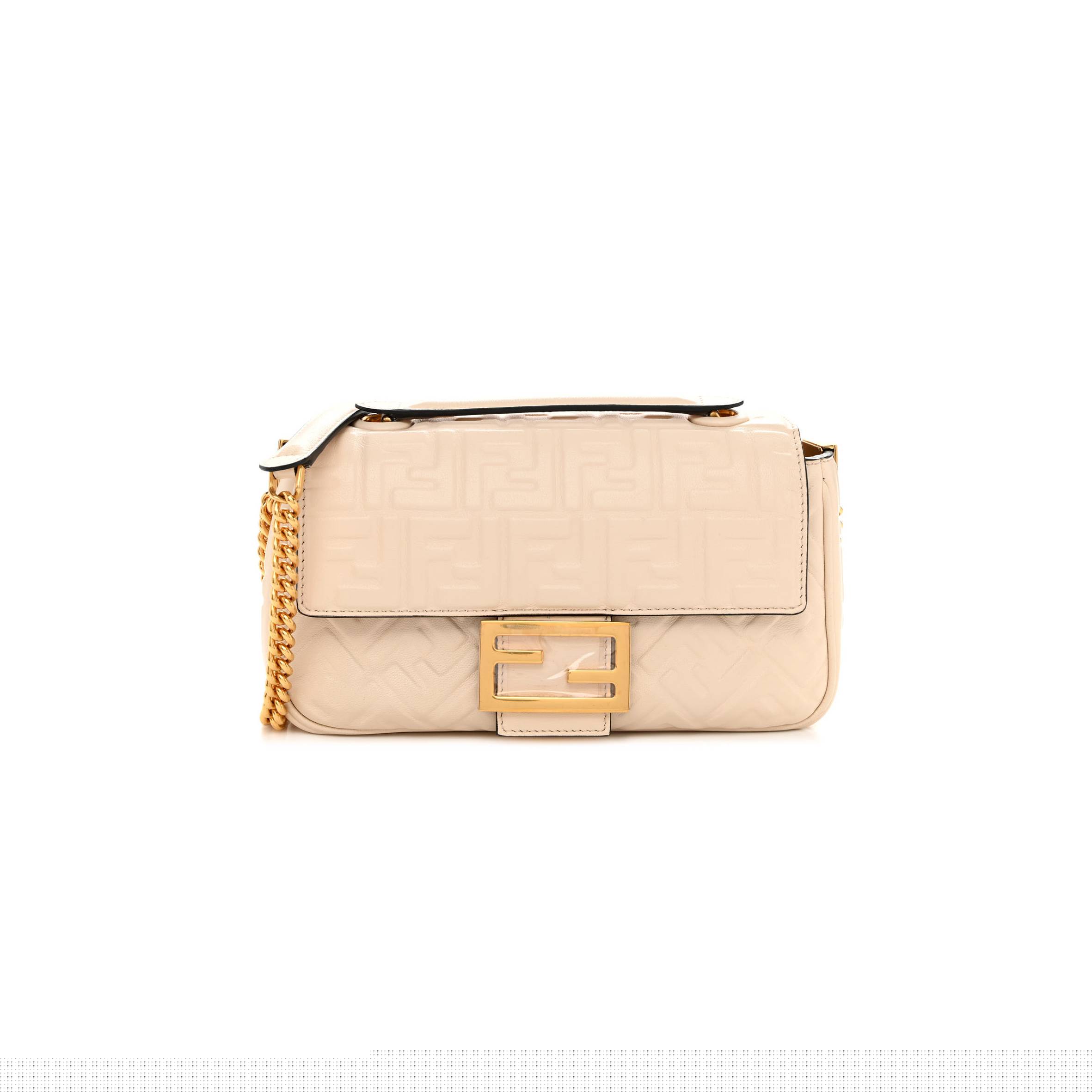 FENDI NAPPA SMALL FF EMBOSSED MIDI CHAIN BAGUETTE WHITE (23*13*6cm)