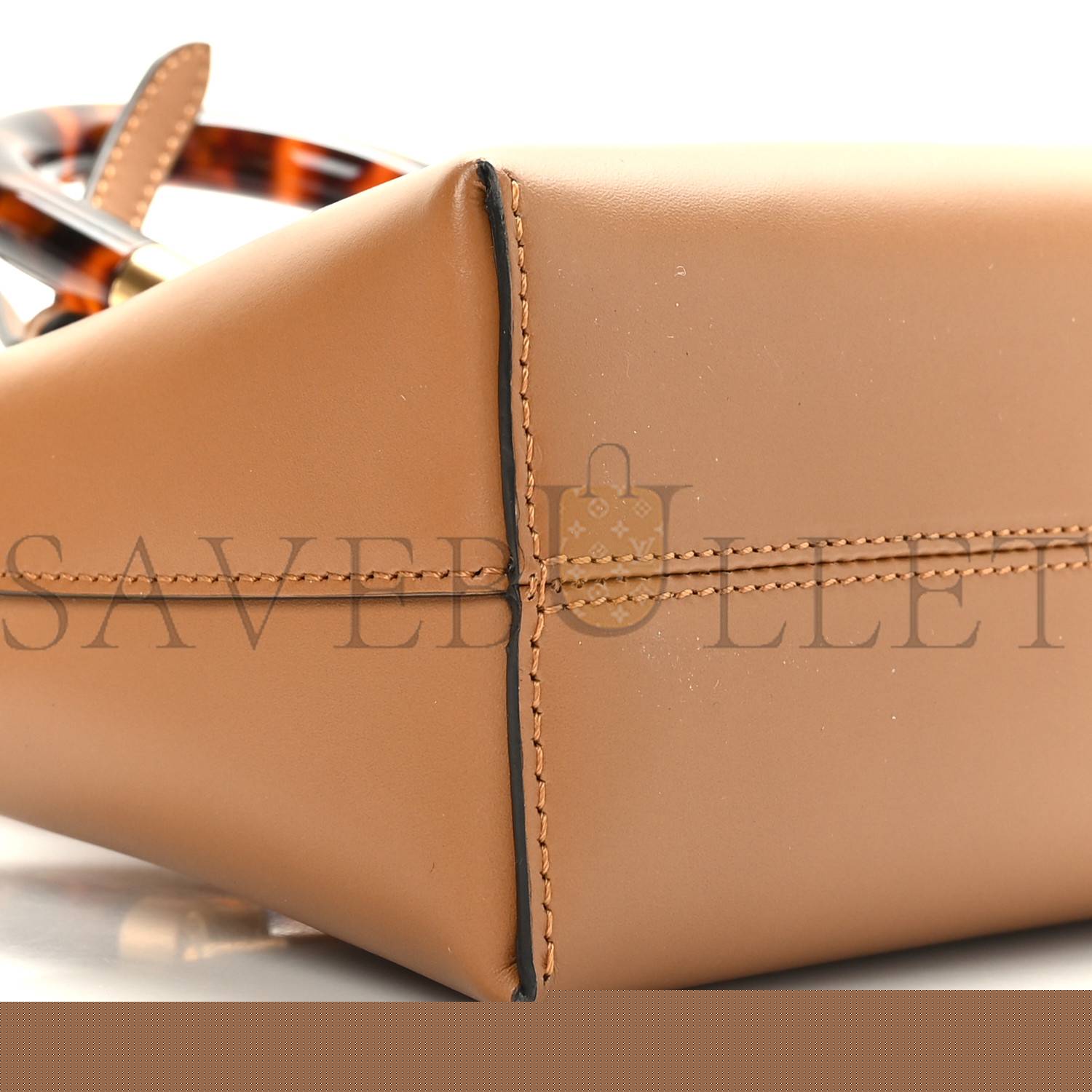 FENDI VITELLO KING PLEXIGLASS LOGO EMBOSSED MINI BY THE WAY TOP HANDLE BOSTON BAG CARAMELLO (18*11*8cm)