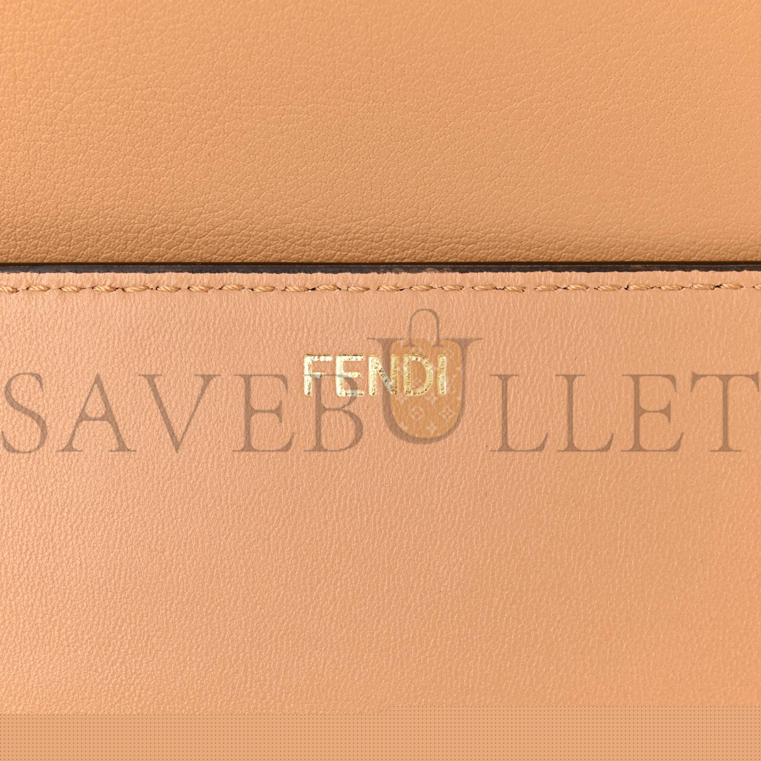 FENDI VITELLO SETA NAPPA FF STRIPED EMBOSSED MEDIUM PEEKABOO I SEE U SATCHEL MIELE SCURO MULTICOLOR (33*25*13cm)