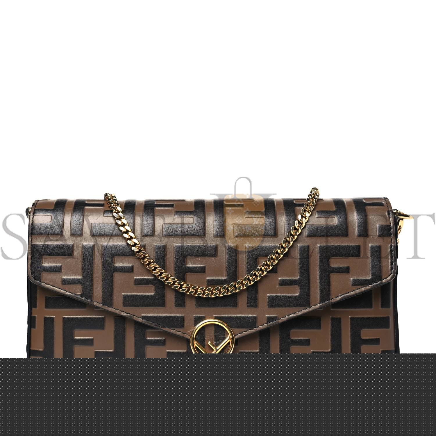 FENDI VITELLO SOFT F IS FENDI BI-COLOR FF 1974 EMBOSSED ENVELOPE WALLET ON CHAIN WITH POUCHES MAYA BLACK (21*12*3cm)